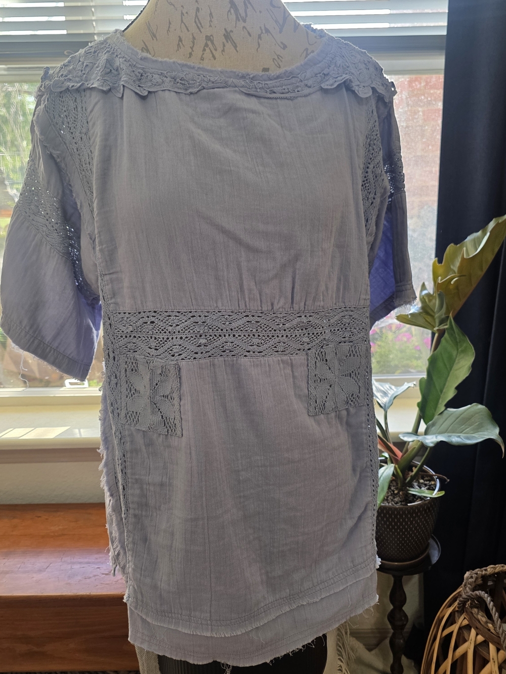 We The Free Country Tide Blue Motif Crochet Lace Trim Tunic